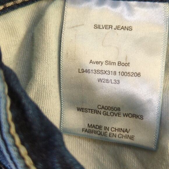 Silver Avery Slim Boot Jeans Womens 28 Blue Dark Wash Stretch Distressed - Picture 3 of 10